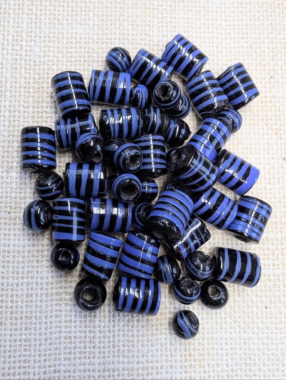 VINTAGE GLASS BEAD LOT- Handmade Purple and Black Striped Beads